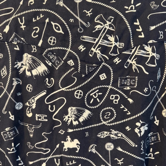 H Bar C Vintage Western Snap Button Shirt Short Sleeve Lasso Print - Picture 4 of 4